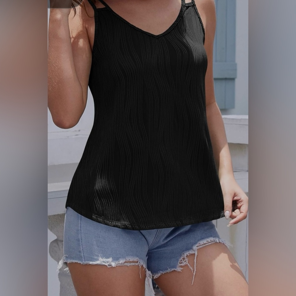 Feuhunt  Summer Casual tank  Sleeveless Flowy Shirt Loose Fit Spaghetti Strap